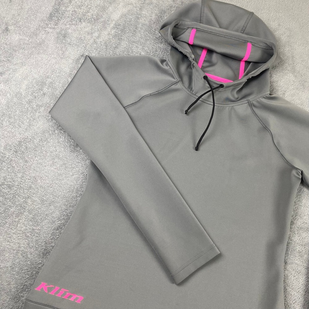 Klim Women Medium Equinox Hoodie Gray Pink Performance Thumbhole Activewear